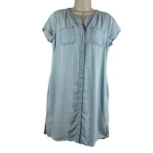 Liz Claiborne Women's Dress Blue Lyocell Chambray‎ Placket Pockets Midi Size XS